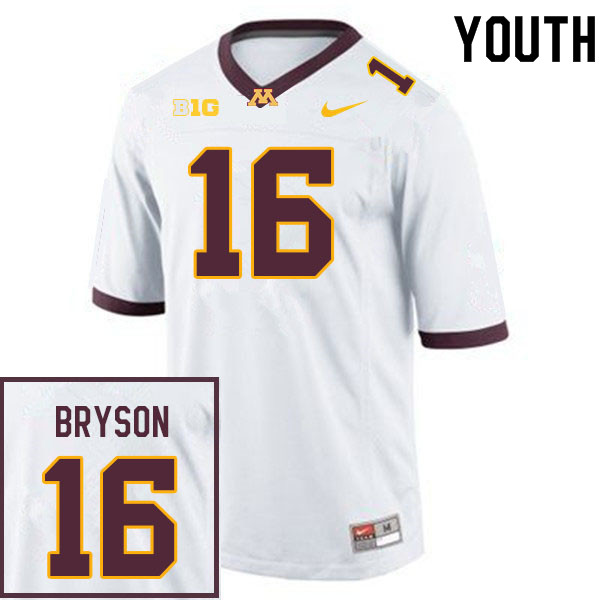 Youth #16 Coleman Bryson Minnesota Golden Gophers College Football Jerseys Sale-White - Click Image to Close